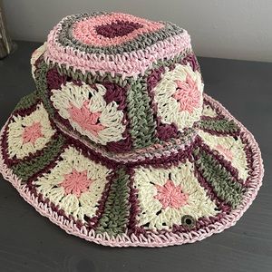 Peter Grimm crochet sun hat - maroon, pink, green, white
